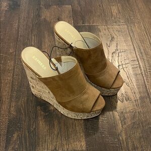 Express Brown Peep-Toe Wedge Sandals